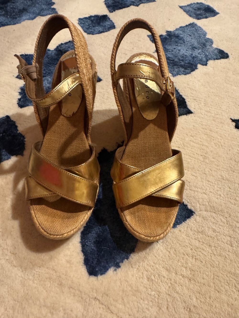 Sandro Gold Metallic Espadrille Wedge Sandal Size 38 (US Size 8)
